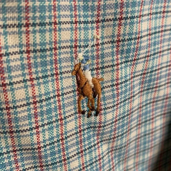 Ralph Lauren Mens Vintage Plaid Short Sleeve Button Down Shirt Green Blue Size L - Picture 3 of 5